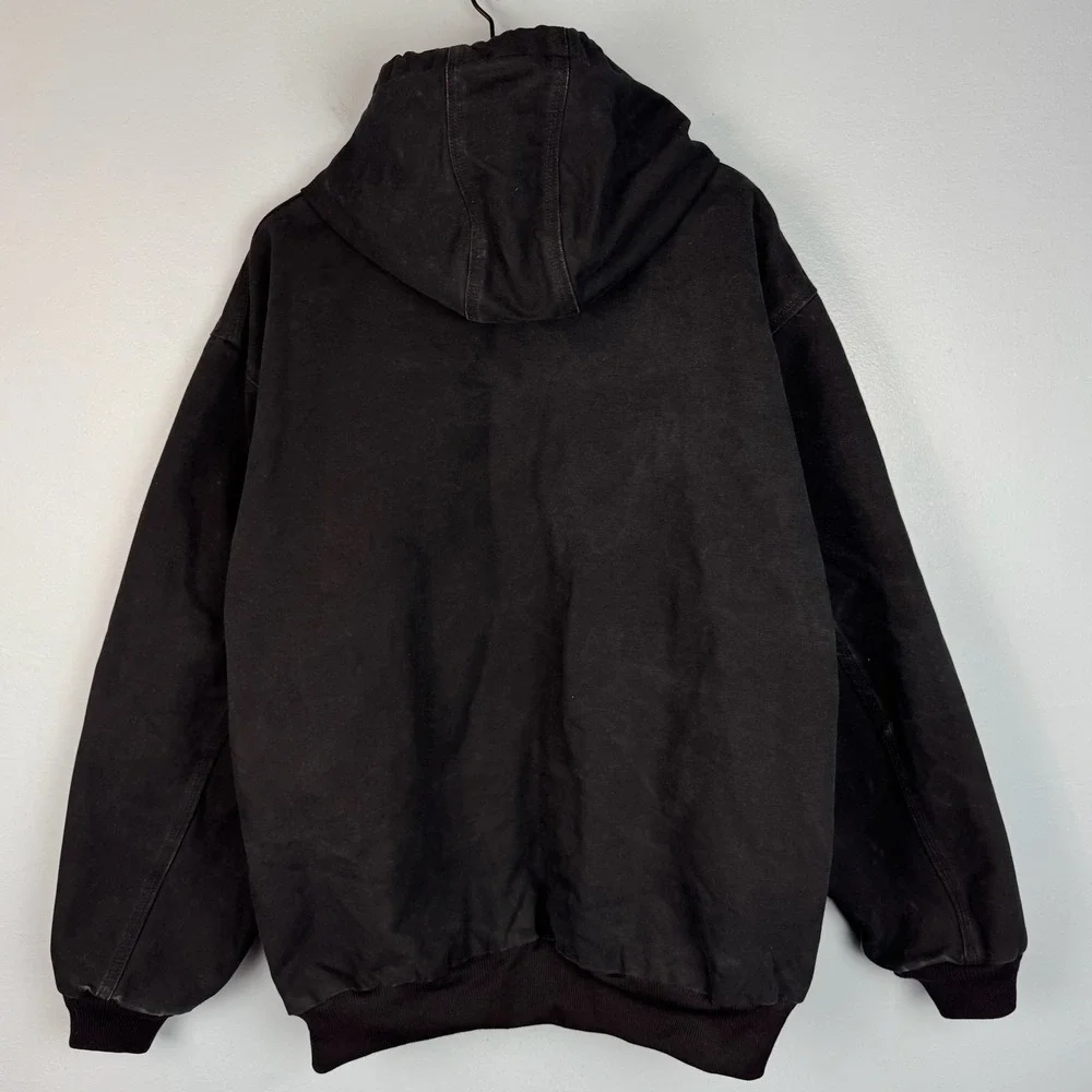 Carhartt J131 Men 3XL Black Thermal Lined Duck Canvas Jacket Hooded Made‎ in USA